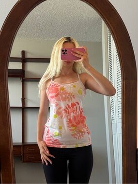 Vintage lululemon athletica Coral and Yellow Floral Spaghetti Strap Tank